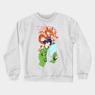 Geisha With Dragon Crewneck Sweatshirt